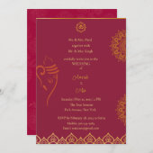 インディアン結婚の出港と金ゴールド 招待状 (正面/裏面)