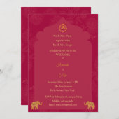 インディアン結婚の出港と金ゴールド 招待状 (正面/裏面)