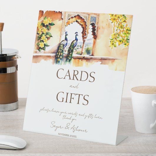 インディアン結婚の孔雀ジャイプール宮殿のギフトテーブル 台座サイン (インサイチュ)