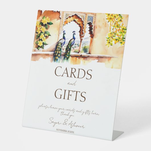 インディアン結婚の孔雀ジャイプール宮殿のギフトテーブル 台座サイン (正面)