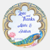 インディアン結婚の孔雀ラジャスタン窓の青 ラウンドシール (正面)