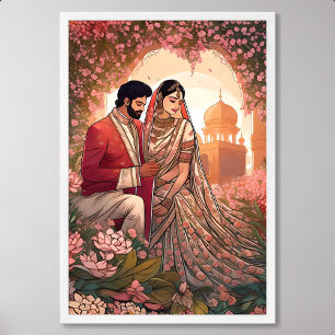 インディアン結婚の愛と幸福のピンク ポスター