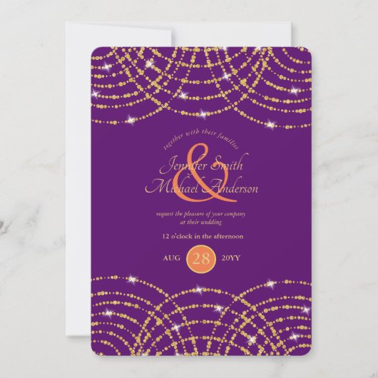 インディアン結婚の紫色のサンゴ金ゴールド灯 招待状 (正面)