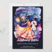 インディアン結婚の踊りカップル花火救の日 招待状 (正面)