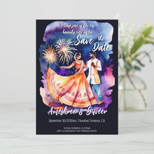 インディアン結婚の踊りカップル花火救の日 招待状 (スタンド正面)