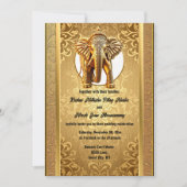 インディアン結婚の金ゴールド黒象ダマスアジア 招待状 (正面)