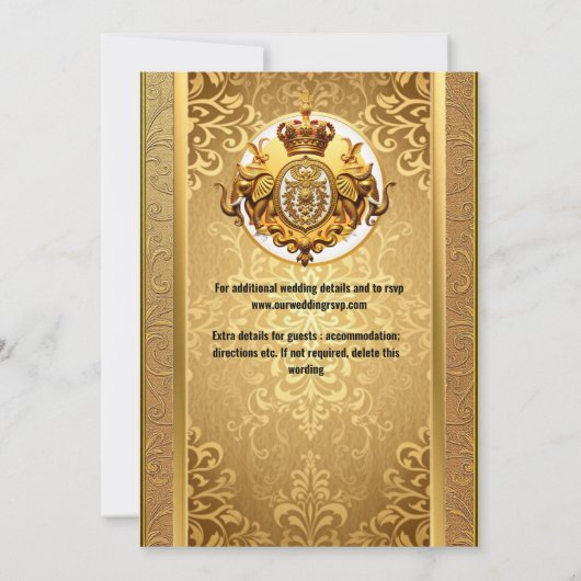 インディアン結婚の金ゴールド黒象ダマスクエレガント 招待状 (裏面)