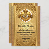 インディアン結婚の金ゴールド黒象ダマスクエレガント 招待状 (正面/裏面)