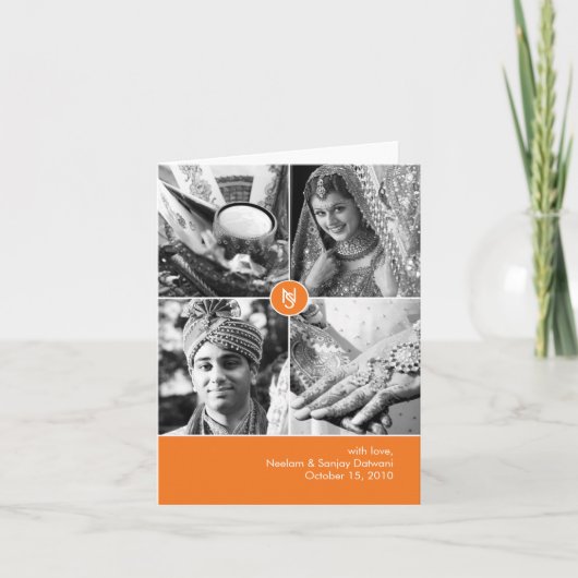 インディアン結婚の4枚の写真サンキューカード サンキューカード (正面)