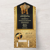 インディアン結婚ズゾウ高級ブラック金ゴールドシック オールインワン招待状 (内側)