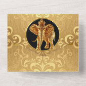 インディアン結婚ズゾウ高級ブラック金ゴールドシック オールインワン招待状 (裏面)