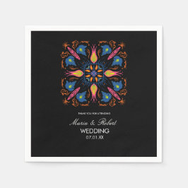 インディアン結婚ズテーマゾウフローラブラック スタンダードカクテルナプキン