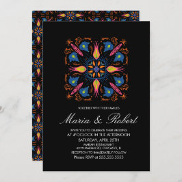 インディアン結婚ズテーマゾウフローラブラック 招待状