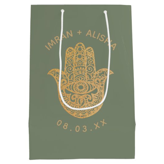 インディアン結婚ズ金ゴールドセージグリーンハンサヘンナ ミディアムペーパーバッグ (裏面)