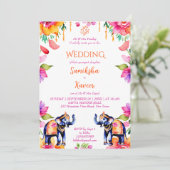 インディアン結婚ゾウの花テンプレート 招待状 (スタンド正面)
