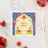 インディアン結婚ゾウの青い模様パーソナライズされた スタンダードカクテルナプキン (インサイチュ)