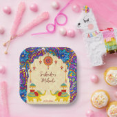 インディアン結婚ゾウの青い模様パーソナライズされた ペーパープレート (パーティー)