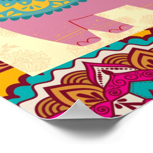 インディアン結婚ゾウカラフル歓迎サイン ポスター (角)