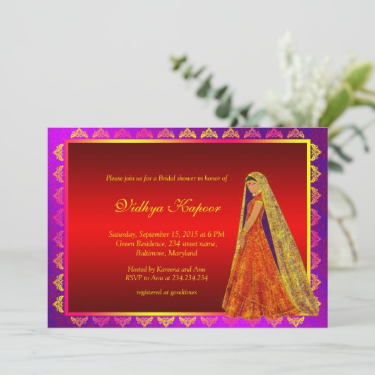 インディアン結婚ダマスクブライダルシャワー招待状 招待状 (スタンド正面)