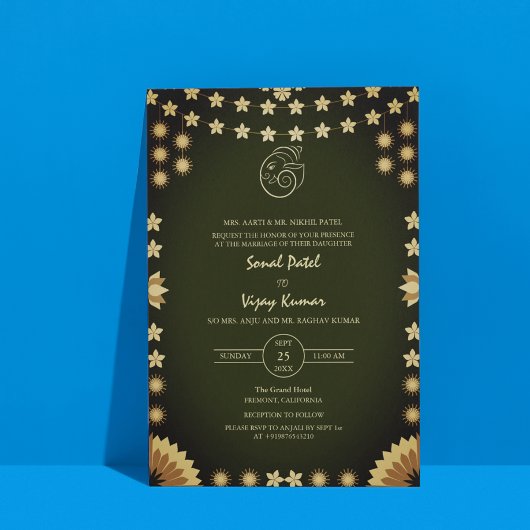 インディアン結婚ヒンドゥーのガネシャのロゴ 招待状