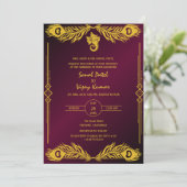 インディアン結婚ヒンドゥーのゴールデンエレメンツGaneshaロゴ 招待状 (スタンド正面)