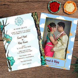 インディアン結婚ヒンドゥー夫婦像バタフライ 招待状