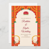 インディアン結婚式の招待とヒンズ結婚ーのカード 招待状 (正面/裏面)