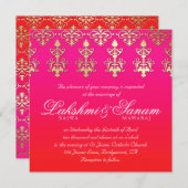 インディアン結婚式の招待ダマスク金ゴールドピンクレッドホワイト 招待状 (正面/裏面)