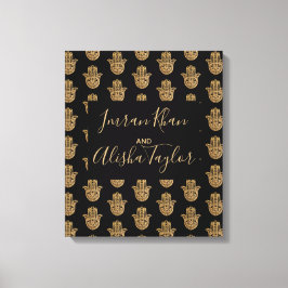 インディアン結婚式の日付を保存金ゴールドハムサHenna キャンバスプリント