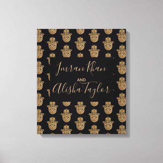 インディアン結婚式の日付を保存金ゴールドハムサHenna キャンバスプリント (正面)