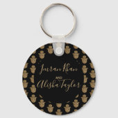 インディアン結婚式の日付を保存金ゴールドハムサHenna キーホルダー (正面)