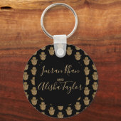 インディアン結婚式の日付を保存金ゴールドハムサHenna キーホルダー (正面)