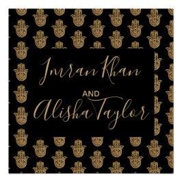 インディアン結婚式の日付を保存金ゴールドハムサHenna ポスター