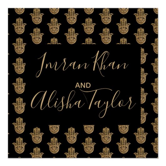 インディアン結婚式の日付を保存金ゴールドハムサHenna ポスター (正面)