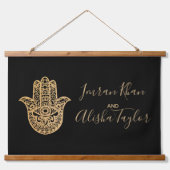 インディアン結婚式の日付を保存金ゴールドハムサHenna 吊り下げ型タペストリー (正面)