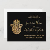 インディアン結婚式の日付を保存金ゴールドハムサHenna 案内ポストカード (正面/裏面)