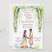 インディアン結婚式はジャスミンの下の日付夫婦を保存 招待状 (正面)
