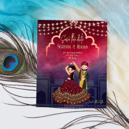 インディアン結婚式は日付かわいいブライダルカップルを保存