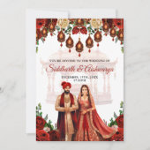 インディアン結婚式ロカヒンドゥー教ボリウッド 招待状 (正面)