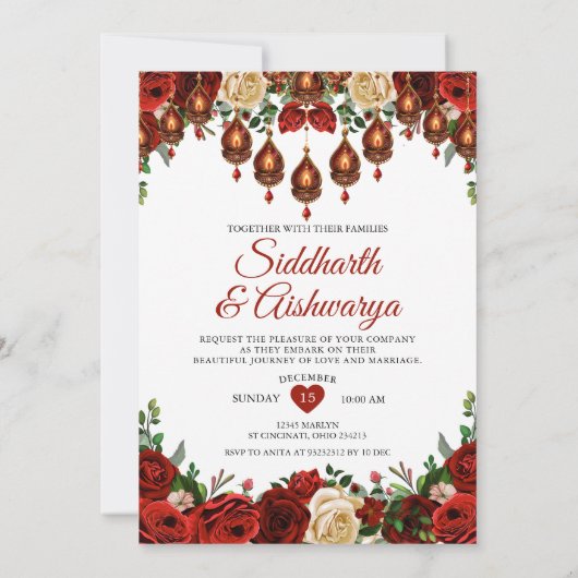 インディアン結婚式ロカヒンドゥー教ボリウッド 招待状 (裏面)