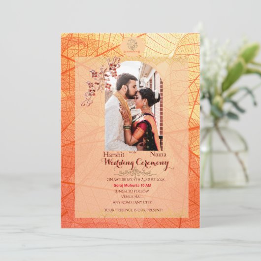 インディアン結婚式招待状とQRコード 招待状 (スタンド正面)