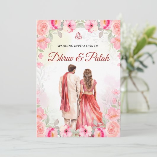 インディアン結婚式招待状ヒンドゥー結婚式招待状 招待状 (スタンド正面)