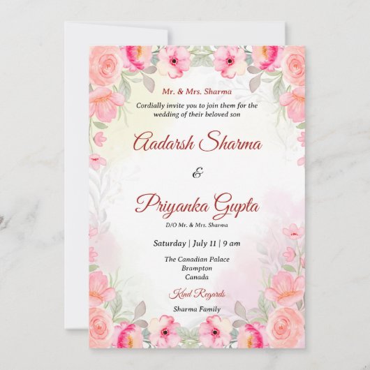 インディアン結婚式招待状ヒンドゥー結婚式招待状 招待状 (裏面)