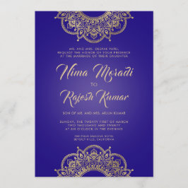 インディアン結婚式招待状、紫、金ゴールド、マンダラ 招待状