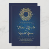 インディアン結婚式招待状、青、金ゴールド、マンダラ 招待状 (正面/裏面)