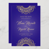 インディアン結婚、日付、紫、金ゴールドを保存 セーブザデート (正面/裏面)