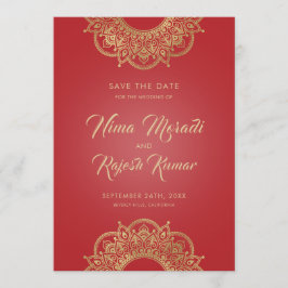 インディアン結婚、日付、赤、金ゴールドを保存 セーブザデート