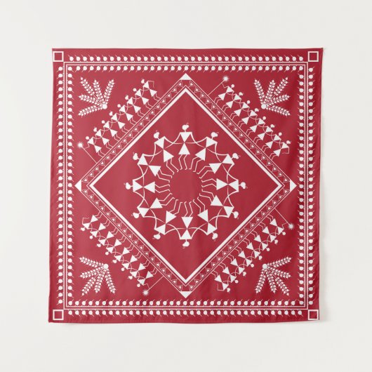 インディアン絵画部族。ワーリ・ペインティンガート、インディアン、 タペストリー (正面)