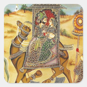 インディアン絵画 – ラクダと結婚の行列 スクエアシール