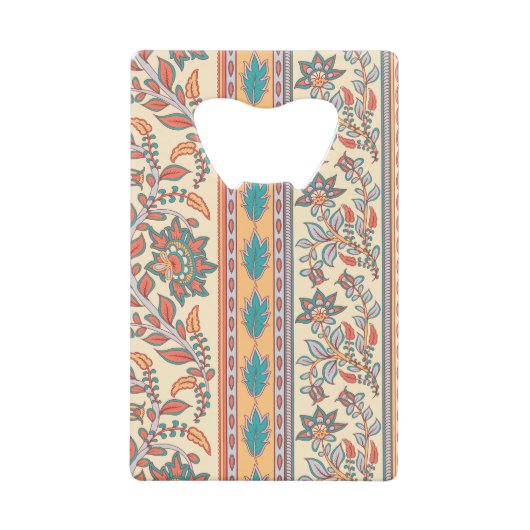 インディアン縁どフローラシームレスパターン クレジットカード栓抜き (正面)